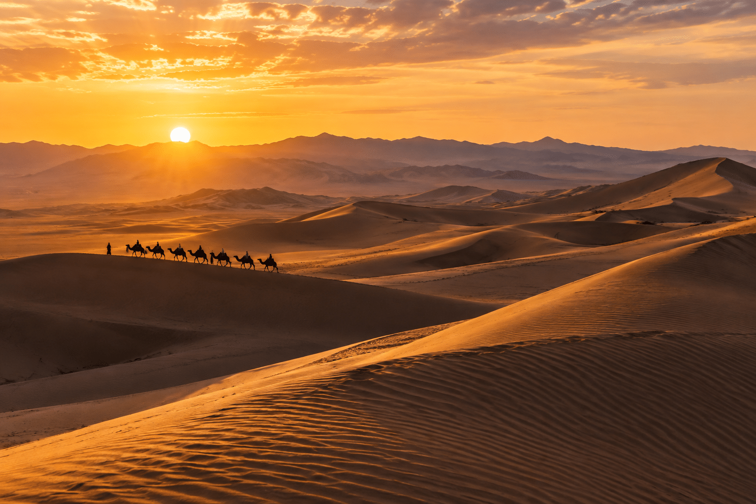Silk Road desert caravan — AI-generated illustration