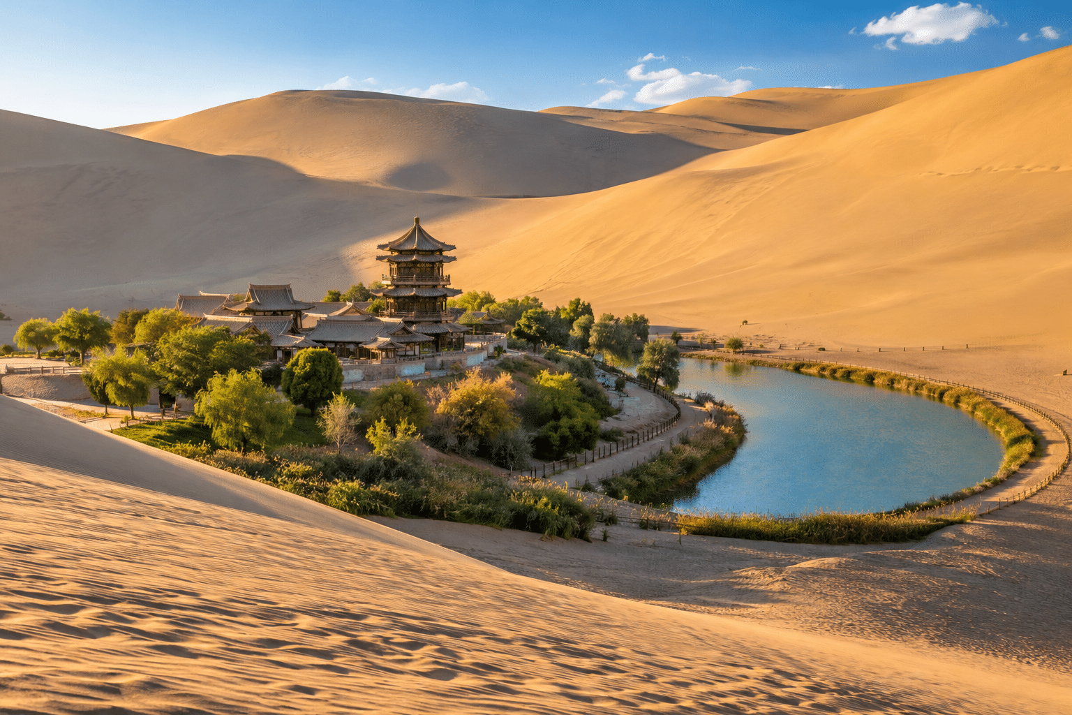 Dunhuang Crescent Lake — AI-generated illustration