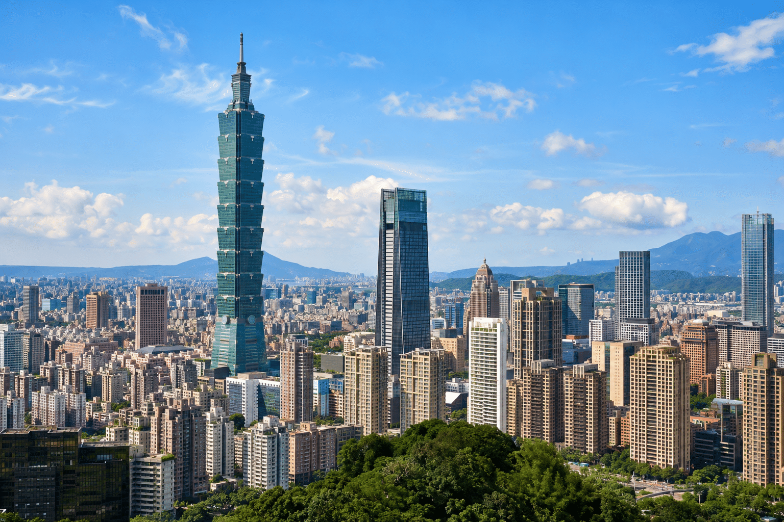 Taipei skyline and Taipei 101 — AI-generated illustration